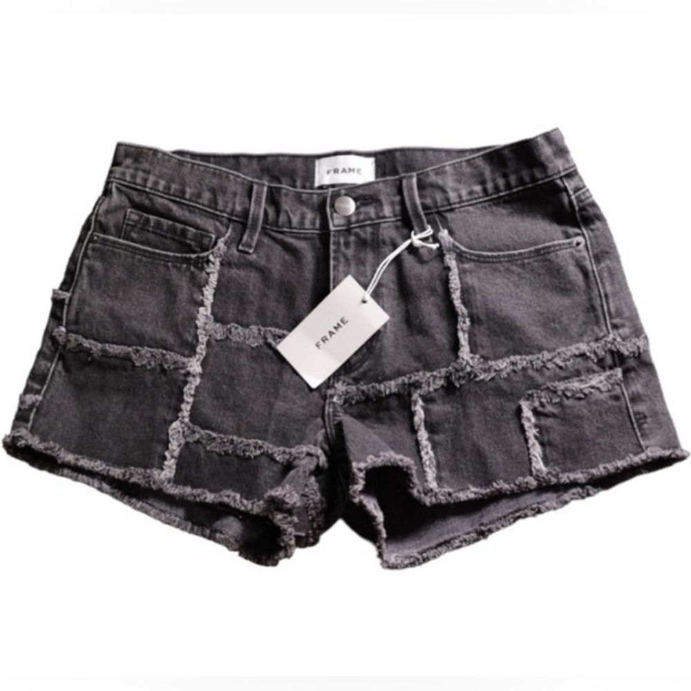 🅽🅴🆆 Frame denim frayed panel black shorts, silverwood wash, size 27